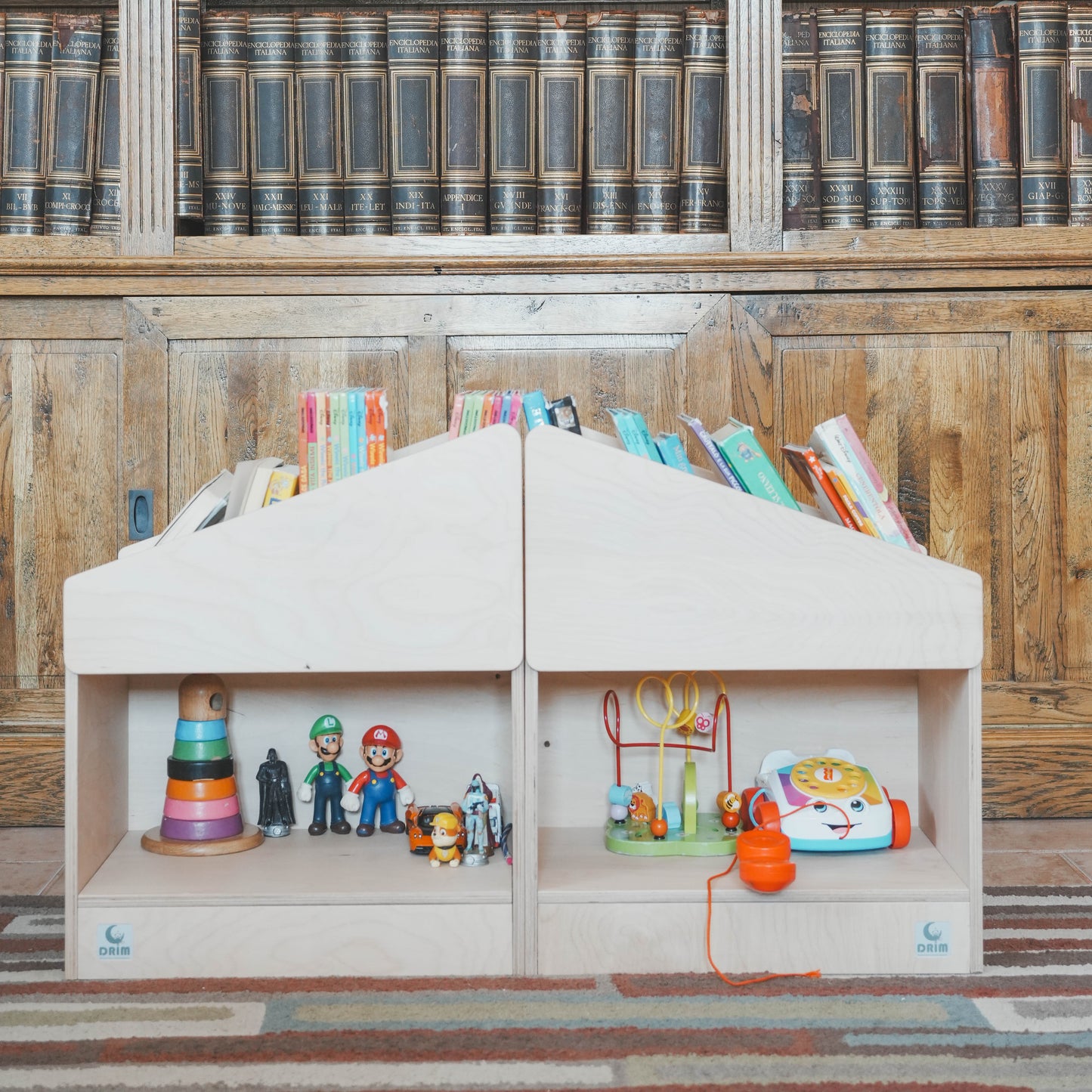 libreria-casetta-destra-per-bambini-in-legno-naturale-betulla-completo-set